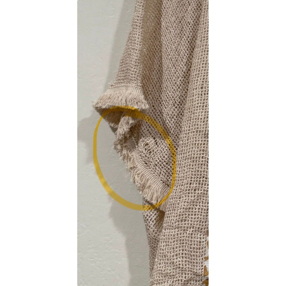 Kathmandu Imports Beige Open Knit Kimono Cardigan Chevron Trim Fringe One Size - Picture 10 of 10